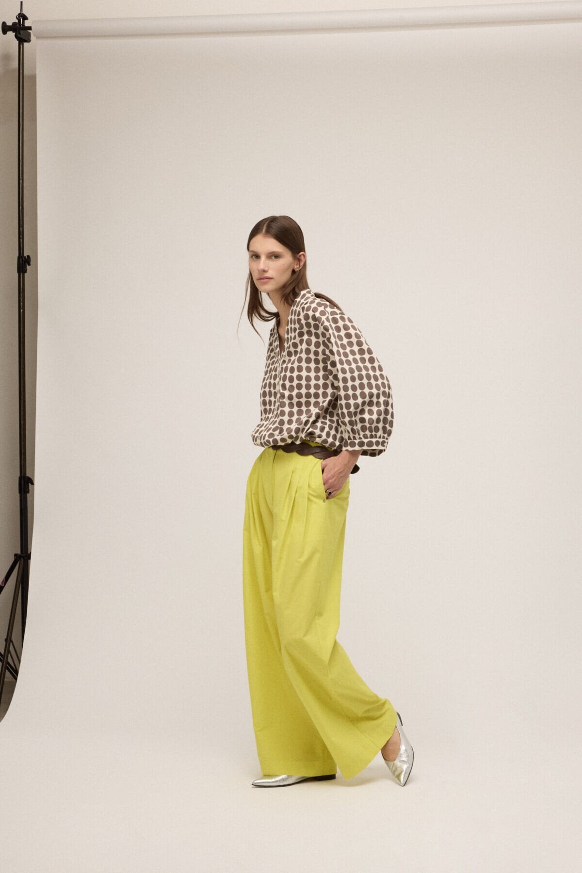 Ottod'Ame Wide Trousers with Pleats in Fluo, fabric detail – Haus of Alma