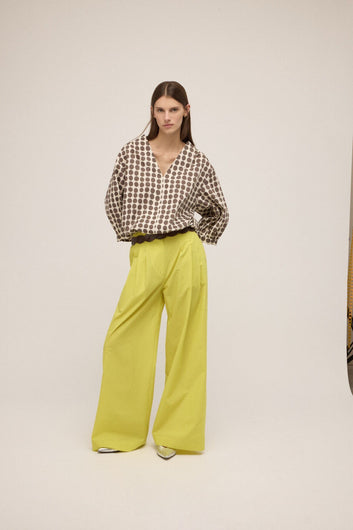 Ottod'Ame Wide Trousers with Pleats in Fluo, styled detail – Haus of Alma