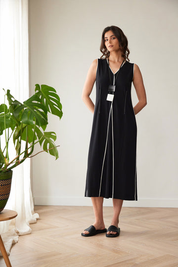 Peruzzi Piped Dress in Black and Ecru