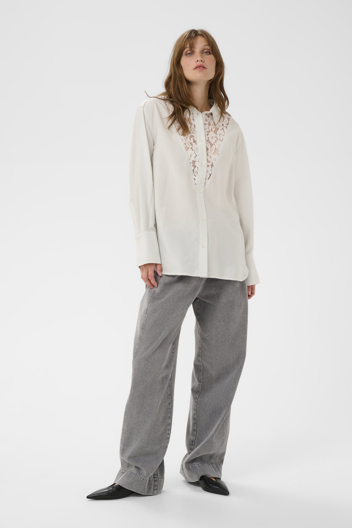 Soaked in Luxury Alessia Shirt in White with India Ink Stripe