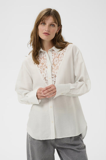 Soaked in Luxury Alessia Shirt in White with India Ink Stripe