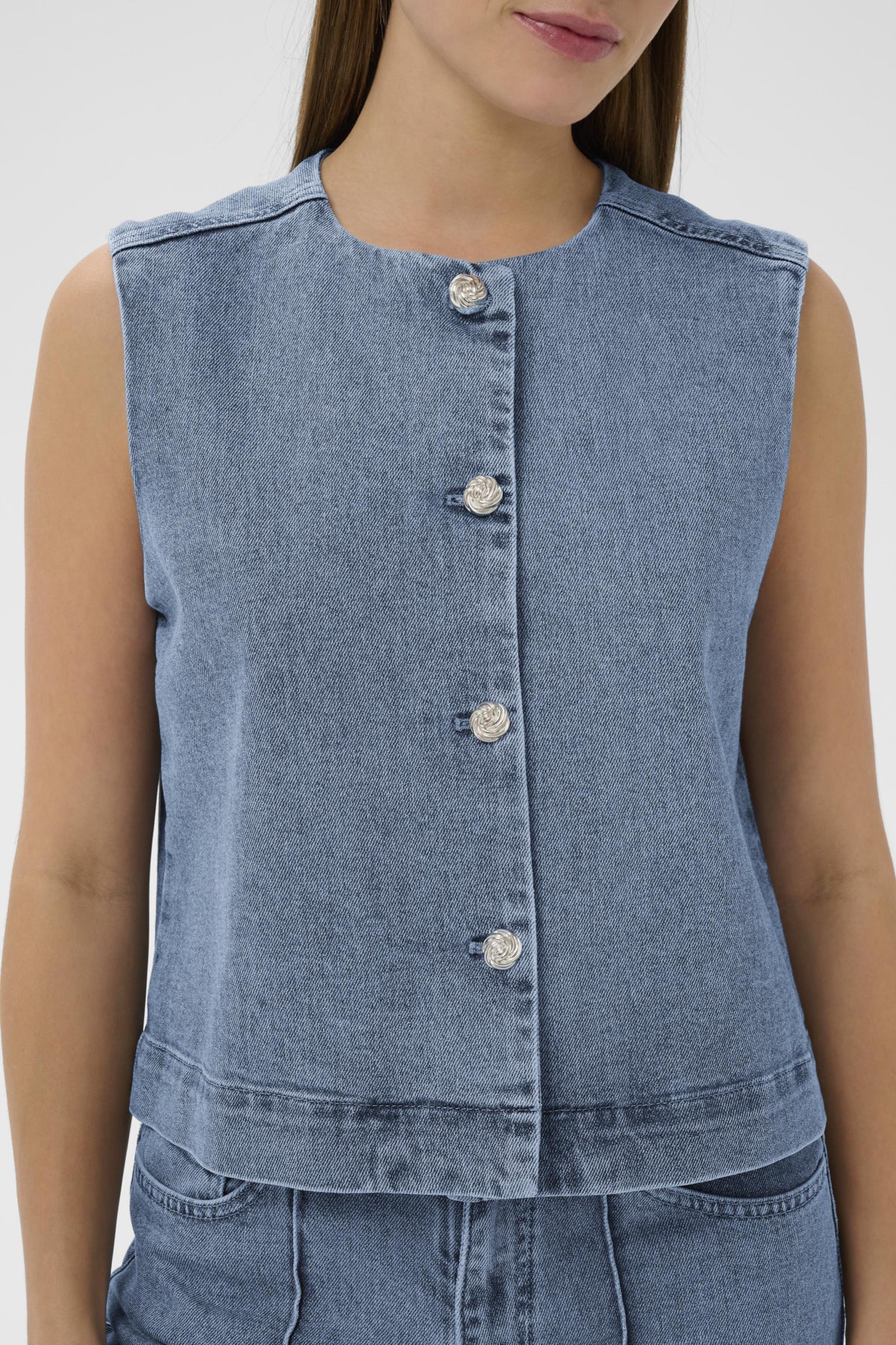 Soaked in Luxury Rinatina Waistcoat in Medium Blue Denim