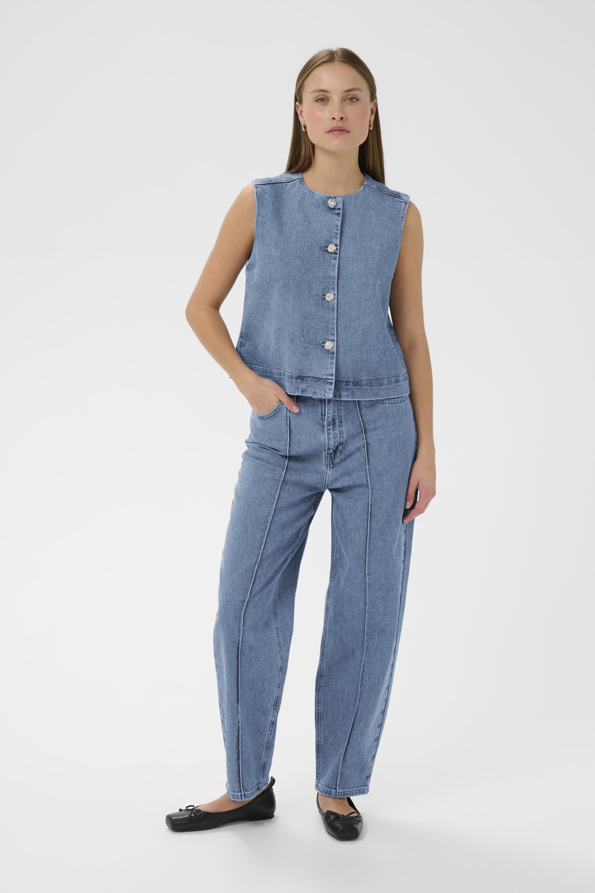 Soaked in Luxury Rinatina Waistcoat in Medium Blue Denim