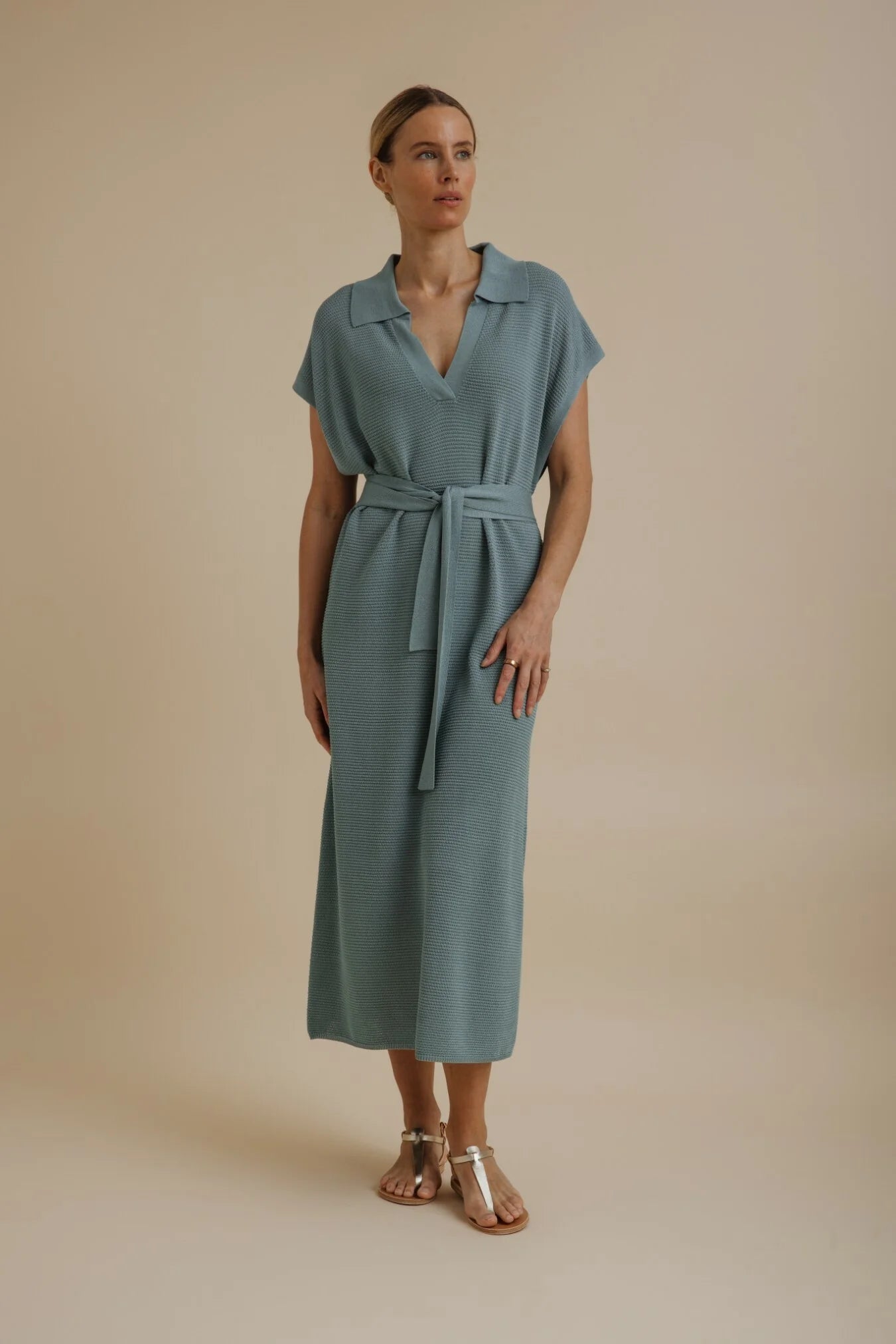 Talamaya Lattice Cruise Dress in Sage - back view