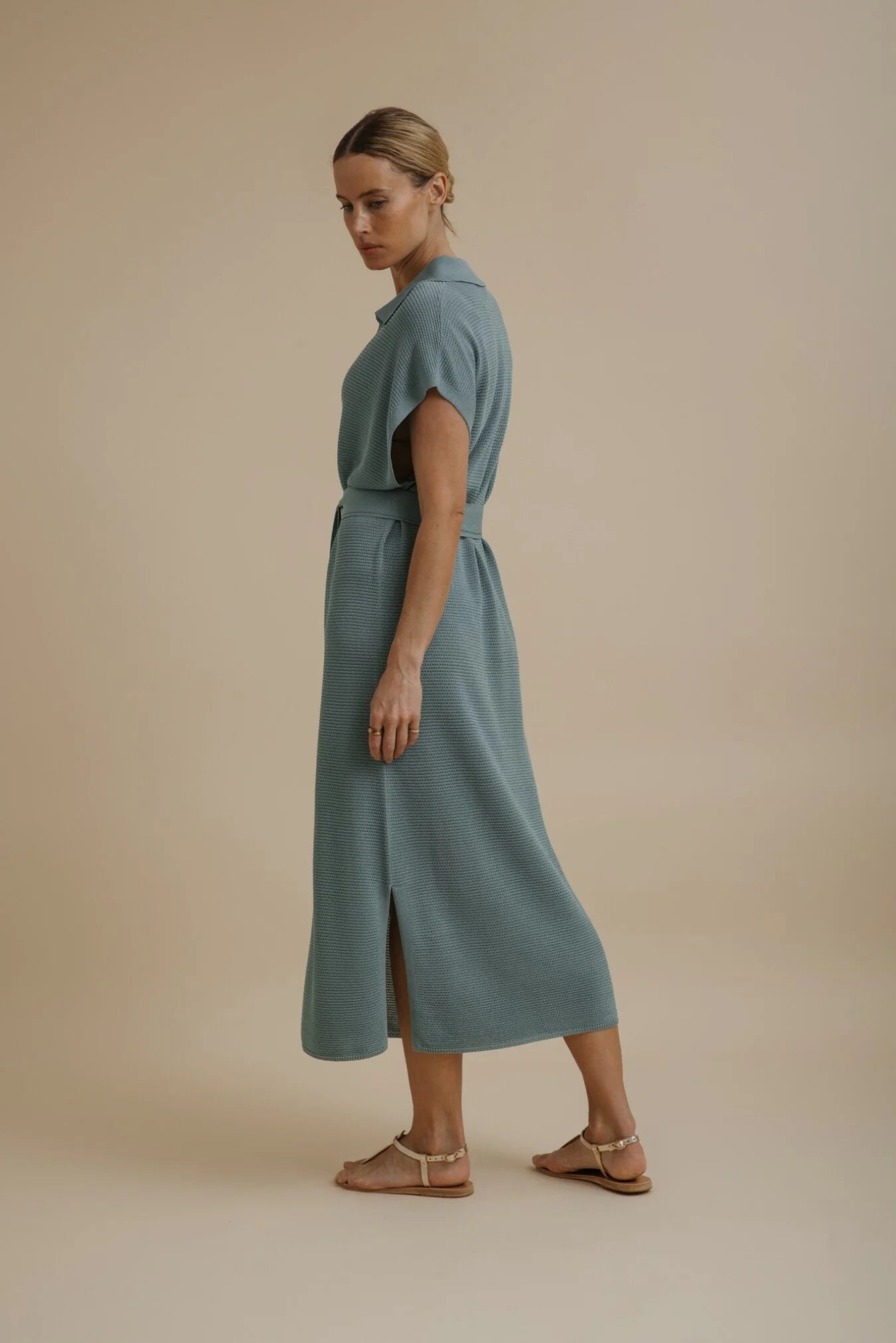 Talamaya Lattice Cruise Dress in Sage - side view