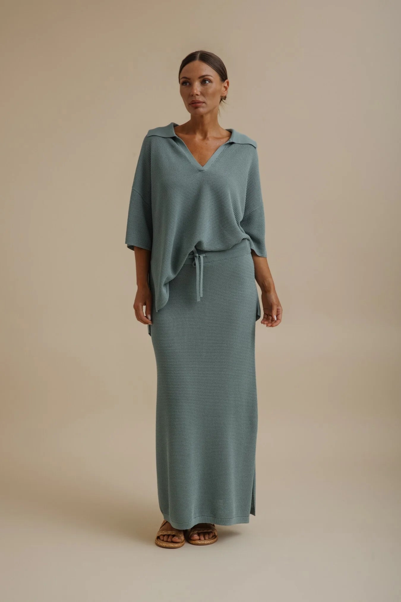 Talamaya Lattice Cruise Skirt in Sage - front view