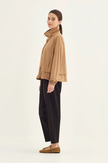 Verge Motion Jacket in Caramel, worn - side