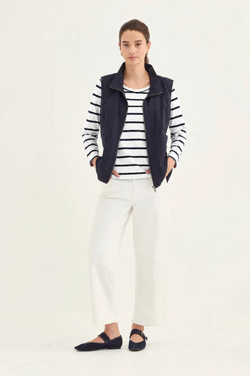Verge Statement Vest in Ink, worn open - front